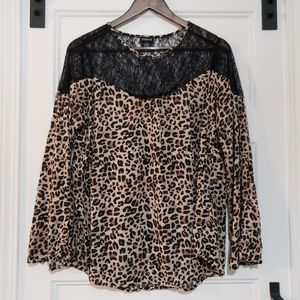 Torrid 00 Leopard Print Lace Pullover Blouse Womens 10 M-L Brown Black Rayon